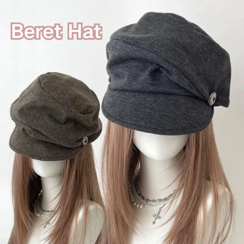 INS Koreanische frauen Hut Neue Herbst Winter Kleine Gesicht Eleganz Achteckige Baskenmütze Kappe Vielseitig Baumwolle Künstler Hut Zeitungsjunge Mütze Image