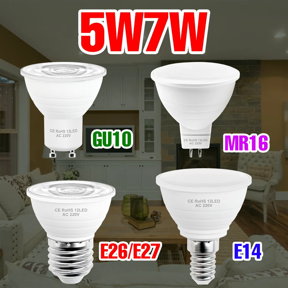 7W E27/E26 Led-lampe 5W E14 Decke Lampe GU10 Strahler MR16 LED Kronleuchter Birne GU5,3 220V für Home Küche Büro Weiche Beleuchtung