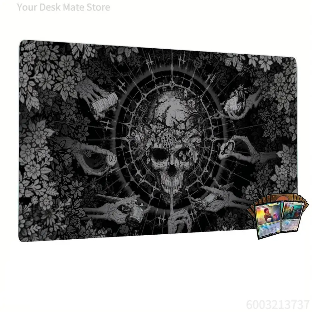 Schwarz-Weiß Skelett-Magie Partyspiel-Matte Langlebiger Gummi für TCG-Spiele 35x60cm Mauspad Büro-Schreibtischunterlage Benutzerfreundliches Design Image