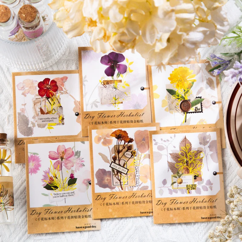 1 Packung/30 Stück Vintage Trockenblumen-Aufkleber für Tagebuch, Scrapbook, DIY, handgemachtes Album, Scrapbooking, dekorative Zubehörteile Image