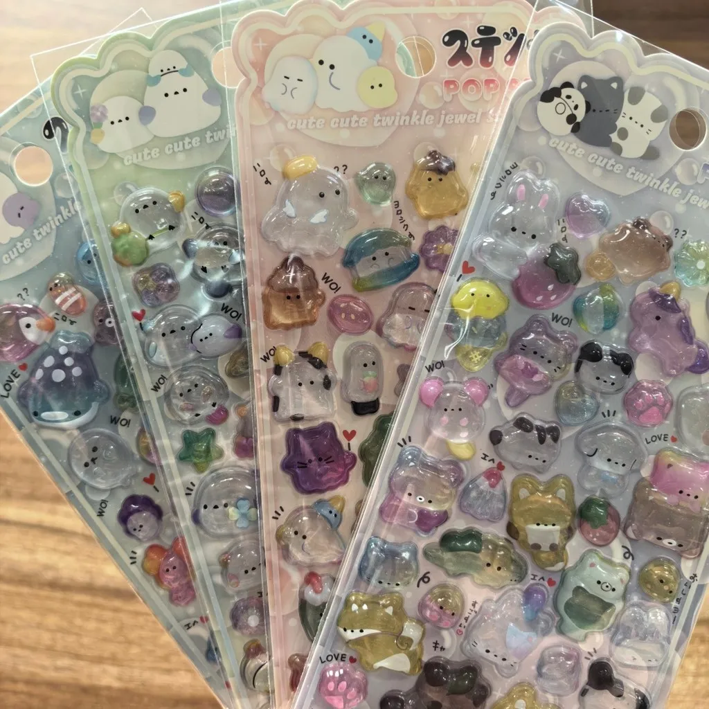 Kawaii transparente Tier-Aufkleber, 4 Stück, glitzernde dekorative Aufkleber für Scrapbook, Notizbuch, Schreibwaren, LanLanStickersWorld Store Image