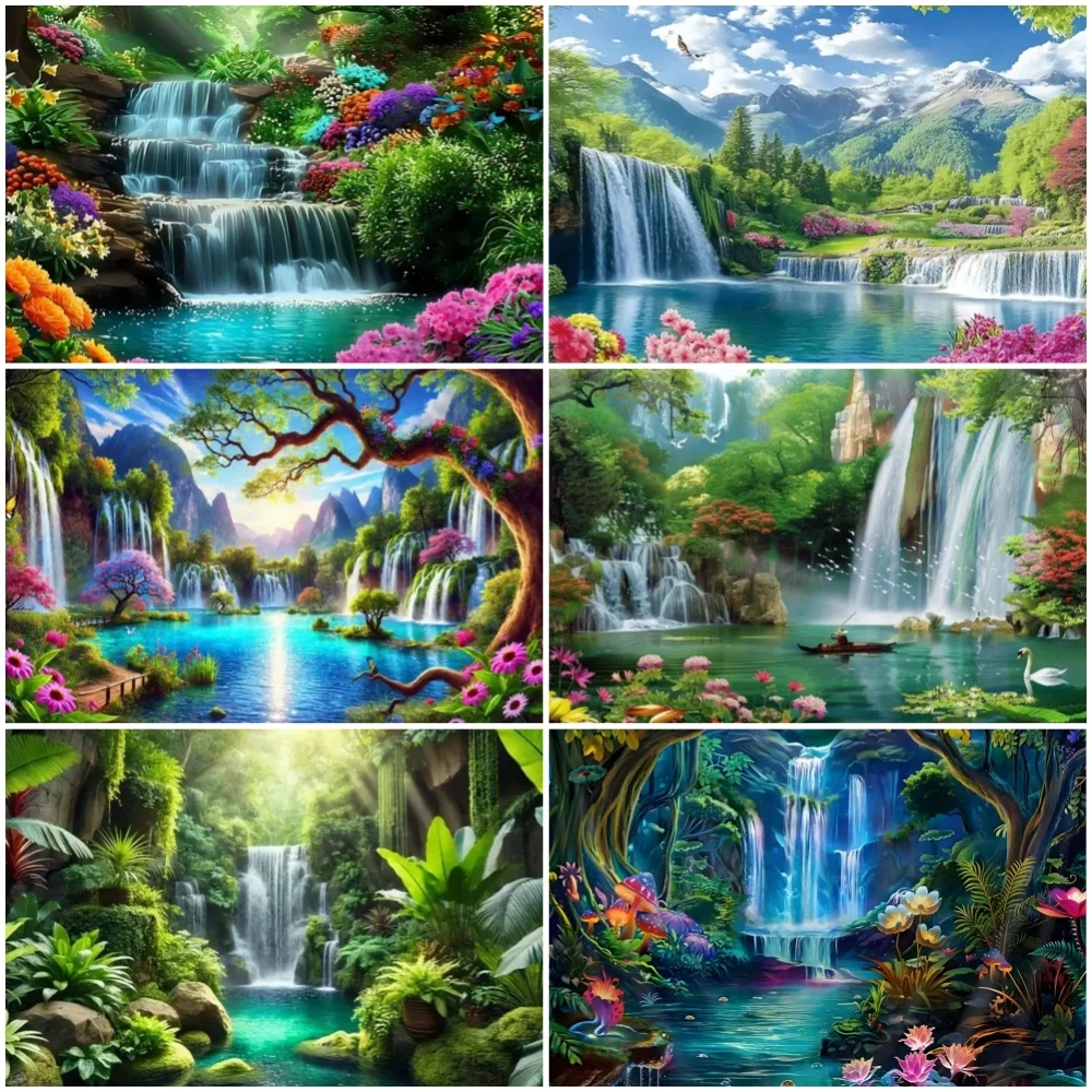 Fotografie-Hintergrund mit Naturmotiven: Wasserfall, See, Tropischer Dschungel, Party-Dekoration, Gartenbedarf, Banner Image
