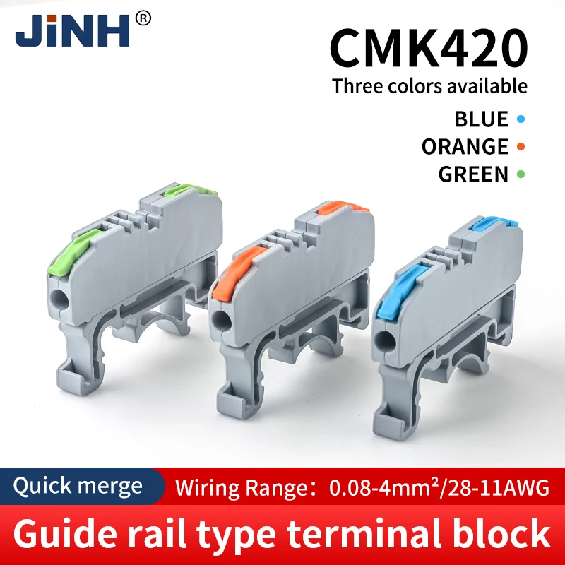 JINH CMK420 Boxed Lever Terminal – Kabelklemme für 0,08 bis 4 mm² Kabel, DIN-Schienen-Schnellanschlussblock für vielseitige Verkabelung Image