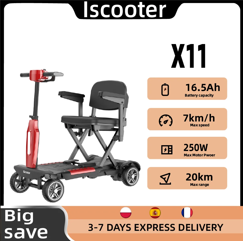 ISCOOTER X11 Elektroroller für müheloses Reisen 250W Bürstenloser Motor 24V 15,6Ah Herausnehmbarer Akku Vorne 6,7 Zoll und hinten 7,1 Zoll Vollgummireifen Elektroroller für den Stadtverkehr Image