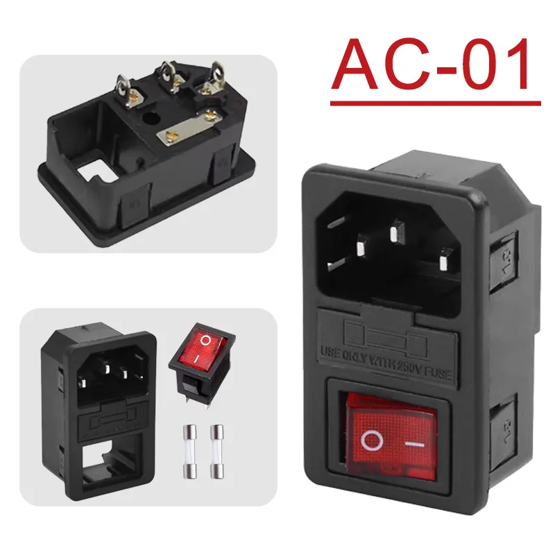 5PCS AC-01 Rocker Fused Schalter LEC320 C14 Lnlet Steckdose 10A250VAC Sicherung Schalter Stecker und Sicherung Image