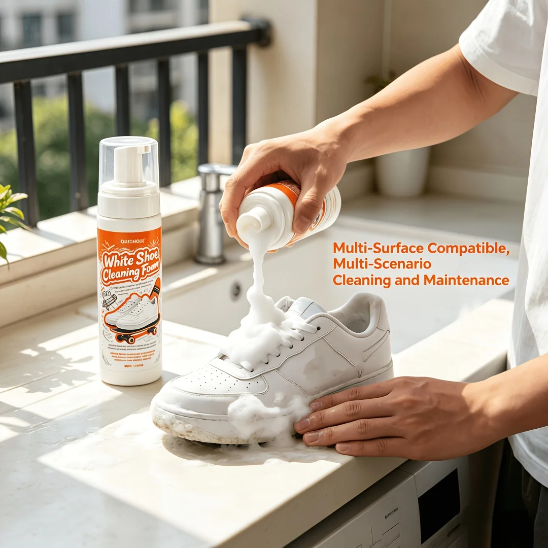 Tragbarer Schaumreiniger für weiße Schuhe ohne Ausspülen, Multiflächenpflege für Sneaker, Lederschuhe, Uhren & Schmuck, manueller Pumpspender