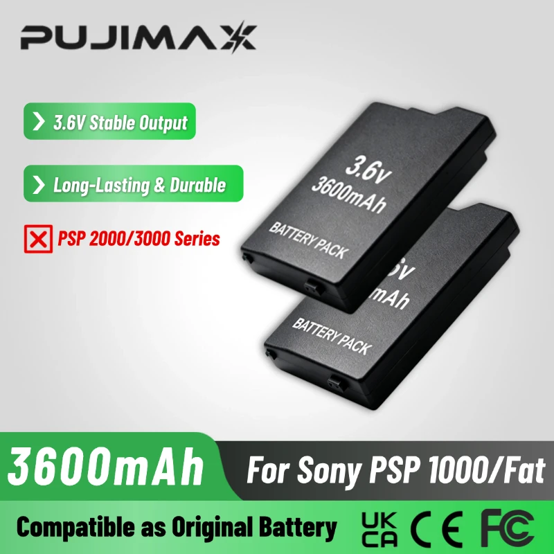 PUJIMAX 3600 mAh 3,6 V neuer Li-Ionen-Akku für Sony PSP-1000 für FAT für PlayStation, verbesserte Version, wiederaufladbare Batterien Image