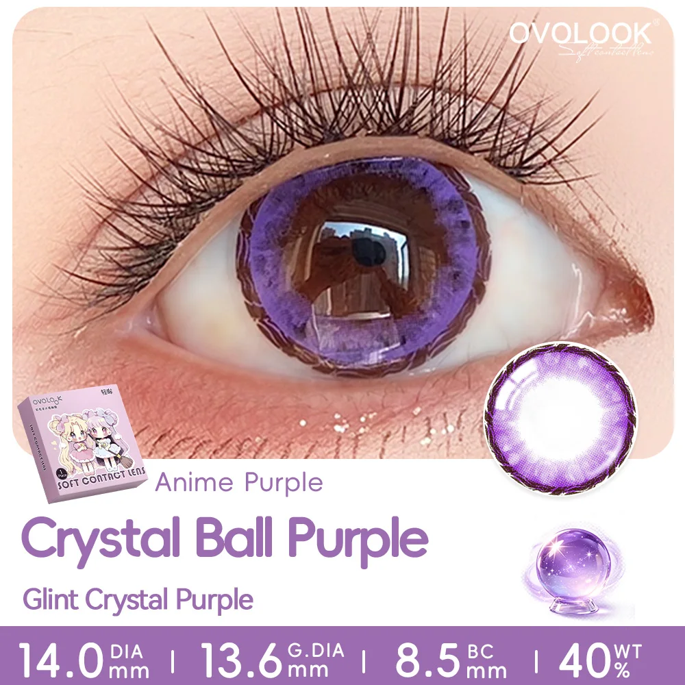 OVOLOOK 2 Stück Kristallkugel Lila/Blaue Farbige Kontaktlinsen, Lebendige Anime Cosplay Weiche Linsen, 6 Monate Tragezeit Image