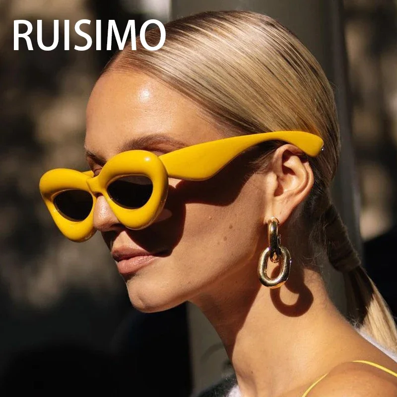 Einzigartige Candy-Farbene Sexy Lip Y2K Sonnenbrille für Damen, Neue Luxusmarke Gelb-Blau Verlaufsgläser Sonnenbrille für Herren, Punk Hip-Hop Shades