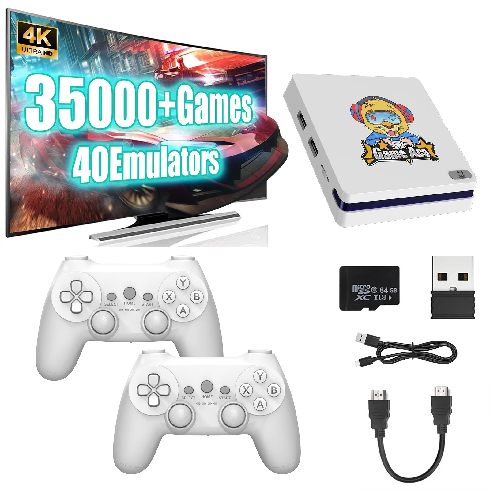 64GB Gaming Joystick M5 4K Video Game Console: | Game Box (X1) | Controllers (X2) | Digital Games: 35,000+ Classic Arcade Titles