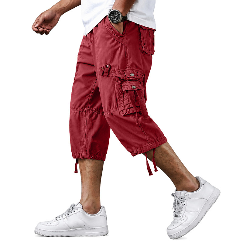 Men's Comfort Waist Tactical Cargo Cargo Shorts Shorts Hiking Shorts Pocket Elastic Waist Plain Above Knee Casual Outdoor Streetwear Fashion Streetwear Khaki Black Inelastic