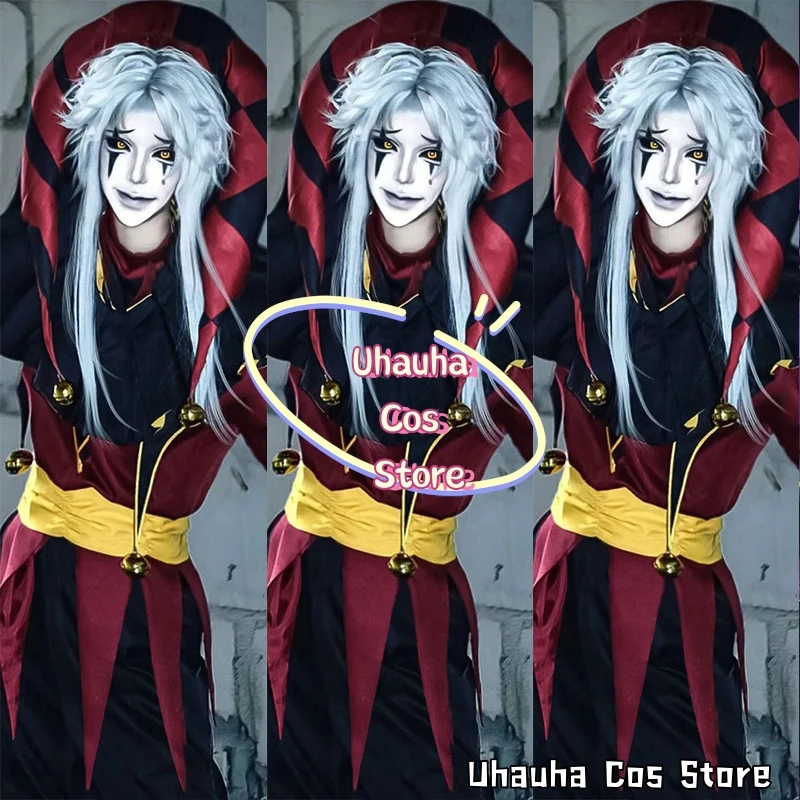 aBcUCs*The Freak Circus Pierrot Harlequin Cosplay-Kostüme, Perücke, Schuhe, komplettes Set, Kostüme, Halloween, Horror-Clown-Outfits, Rot, Grün
