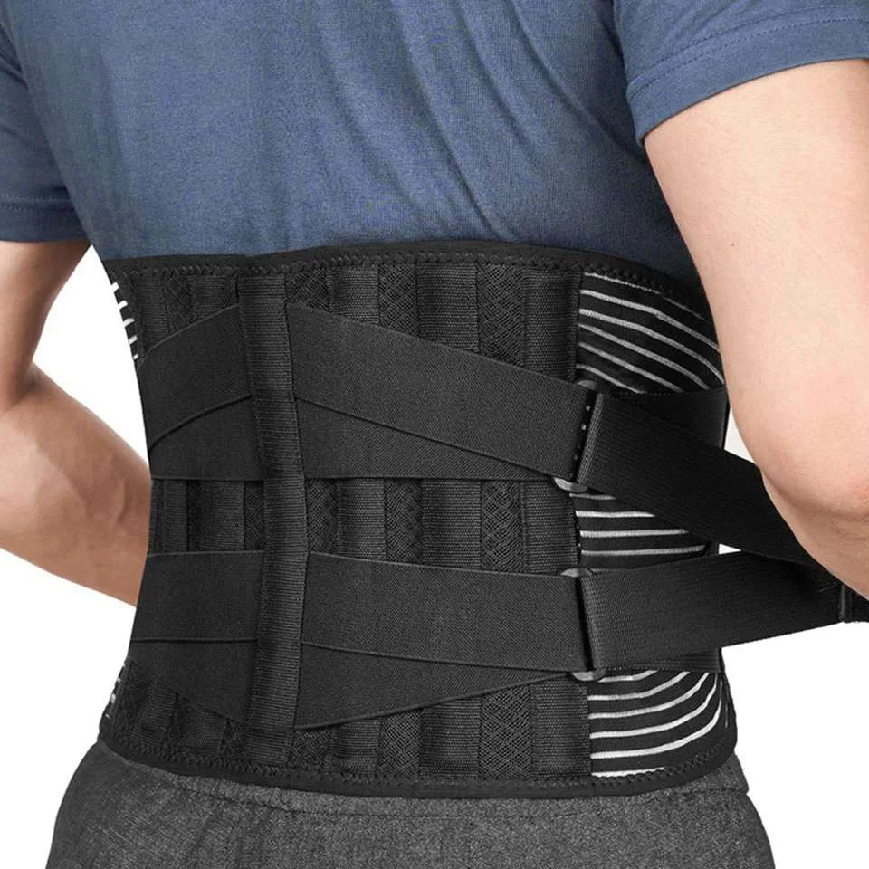 Untere Rückenstütze mit 6 Stützstäben, rutschfeste orthopädische Lendenwirbelstütze, atmungsaktiver Taillengürtel zur Schmerzlinderung beim Training Image