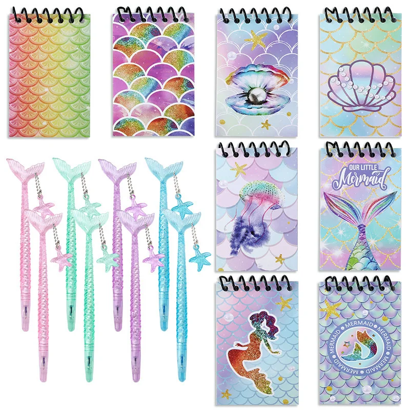 16/24-teiliges Meerjungfrauen-Mini-Spiralnotizbuch- und Stift-Set, Partyzubehör mit Meeresmotiv, Geburtstags-/Abschlussgeschenk, Festdekoration, zufällige Farben Image