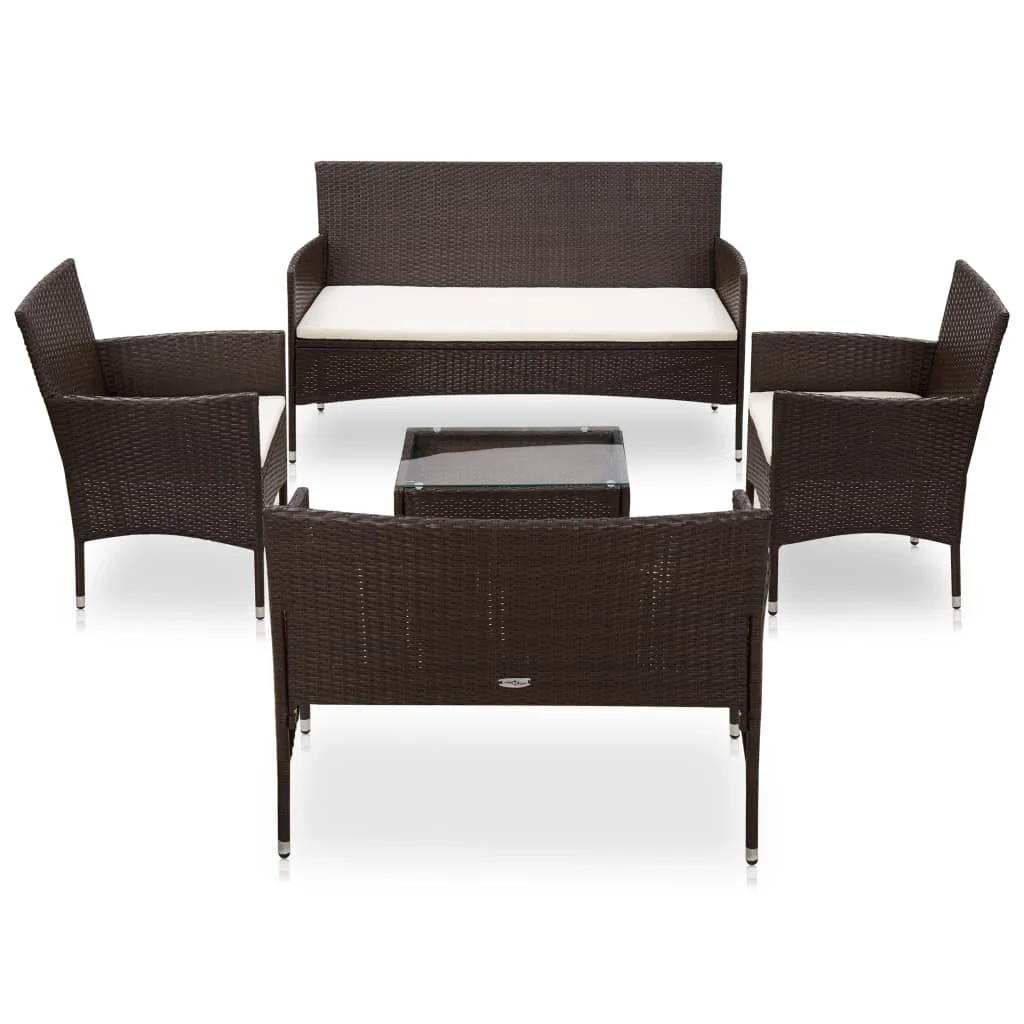 5-tlg. Garten-Lounge-Set mit Auflagen aus Polyrattan Braun