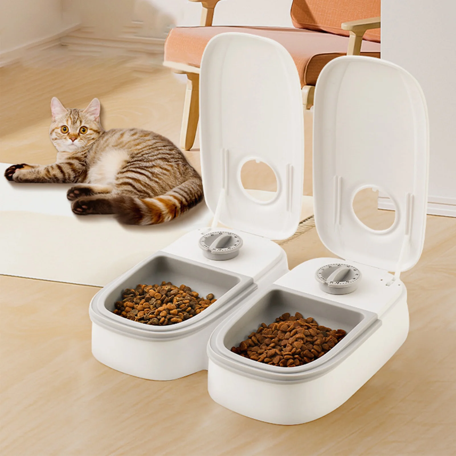 Distributeur de nourriture pour animaux de compagnie avec minuterie 48 heures, grande capacité, double distributeur de nourriture humide, adapté aux aliments en conserve et au yaourt