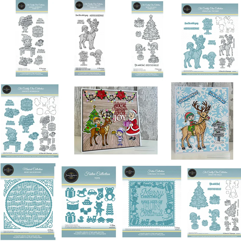 Weihnachtself-Geschenkstapel Metall-Stanzformen für Klarsichtstempel DIY-Album Geburtstag Prägung Scrapbooking Grußkarte Handgemacht Image