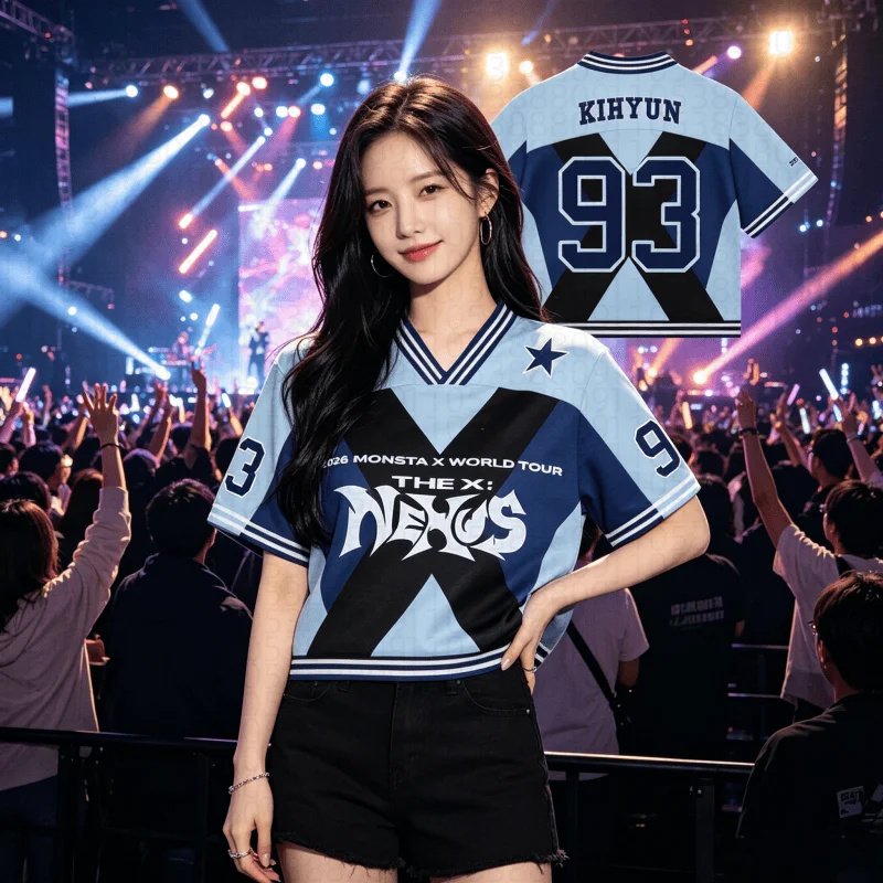 26 New Summer Camiseta Monsta X World Tour Herren-T-Shirt Hip-Hop Kpop Shownu Comeback Lässiges, schnell trocknendes T-Shirt – Strand-Surfen