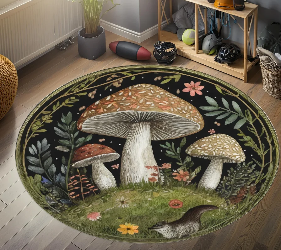 Runde Pilzteppiche, bunter runder Teppich, Hippie-Teppich für Schlafzimmer, böhmischer Teppich für Hippie, modernes Dekor, moderne kreisförmige Teppiche