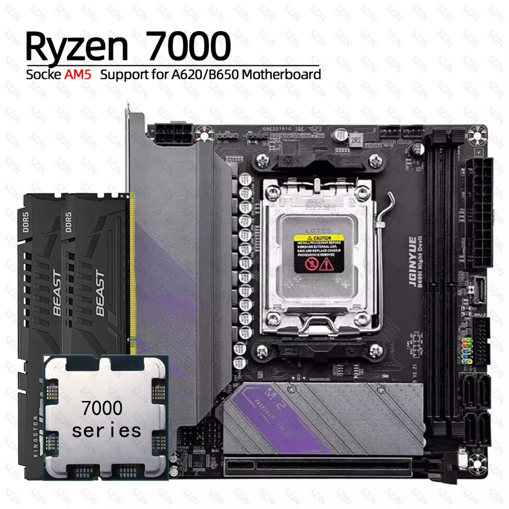 JGINYUE B650 ITX Motherboard Set AM5 Ryzen 7000 Serie CPU DDR5 6000 MHz Dual Channel Speicher RAM B650i Night Devil Gaming ITX Kit Image