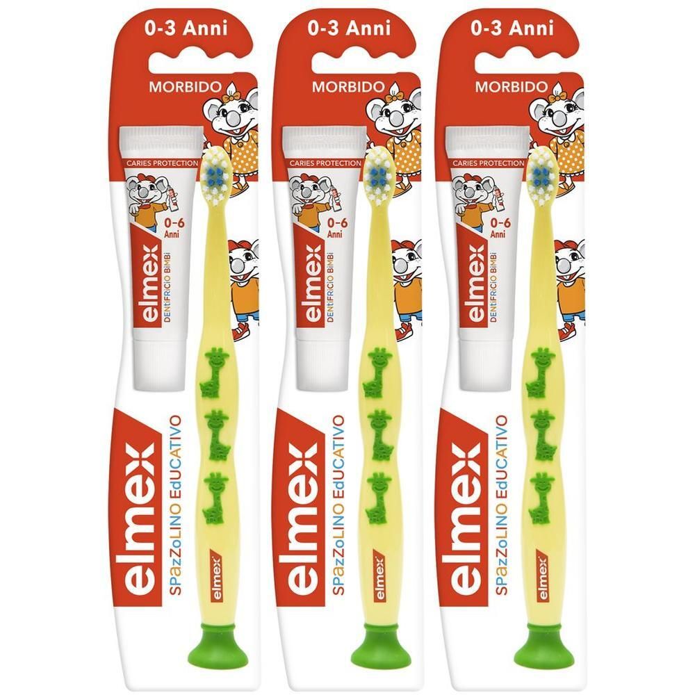 Elmex® Spazzolino educativo Bambini dai 0 ai 3 anni - Morbido 3x1 pz d