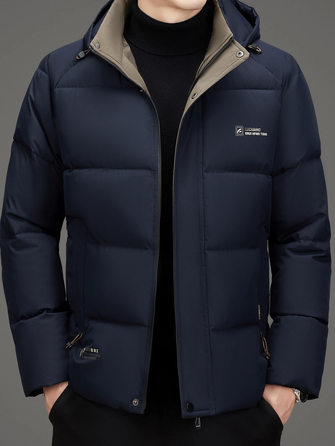 Warme Herrenjacke mit abnehmbarer Kapuze, lässige Business-Outdoor-Sport-dicke Herrenbekleidung, neuer Winterstil Image