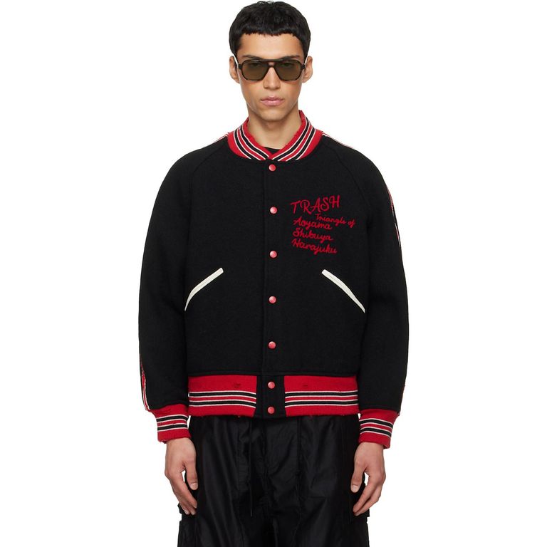 Deconstructed Letter Bomber Jacket - Black - Needles Jackets