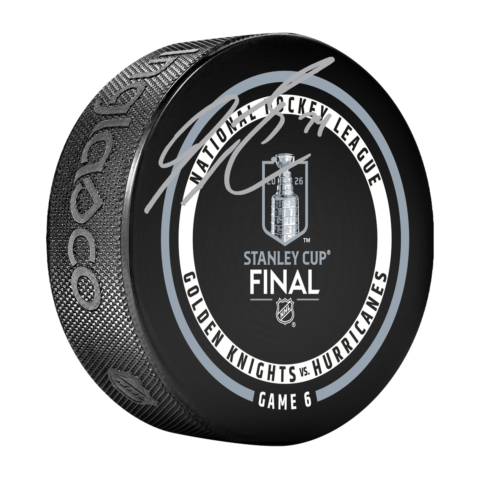 "Von Jaccob Slavin signierter offizieller Spielpuck der Carolina Hurricanes, Stanley-Cup-Sieger 2026" Image