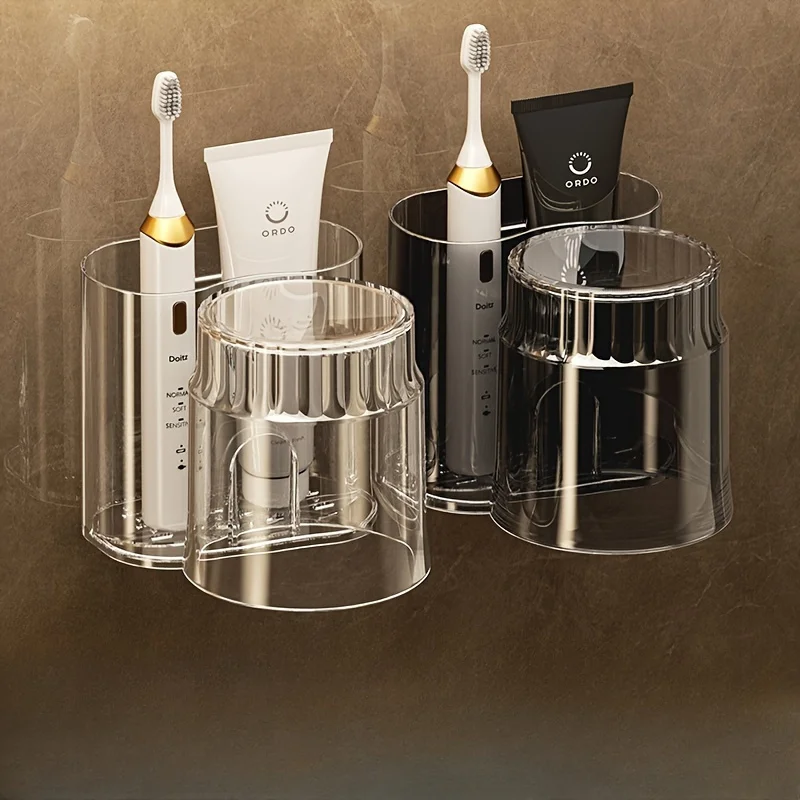2 pièces/ensemble porte-brosse à dents avec tasse de bain de bouche, support de rangement mural pour brosse à dents, support de rangement pour salle de bain, accessoires de salle de bain