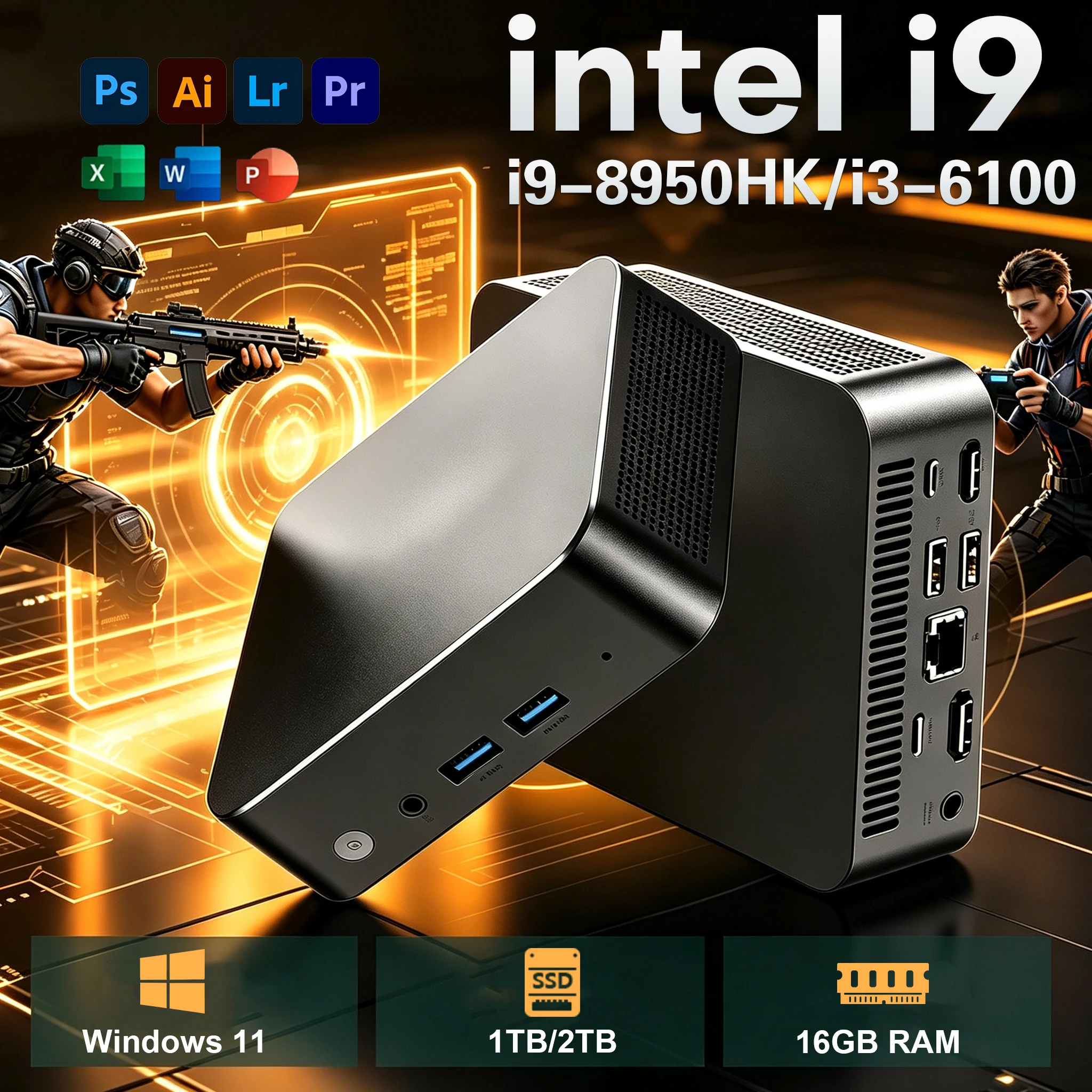 Mini PC 2026 Intel Core i9-8950HK/Intel i3-6100U, 16 Go de RAM, SSD 512 Go/1 To, Windows 11 Pro, PC de poche, Mini PC de jeu 4K HD, Ordinateur de bureau