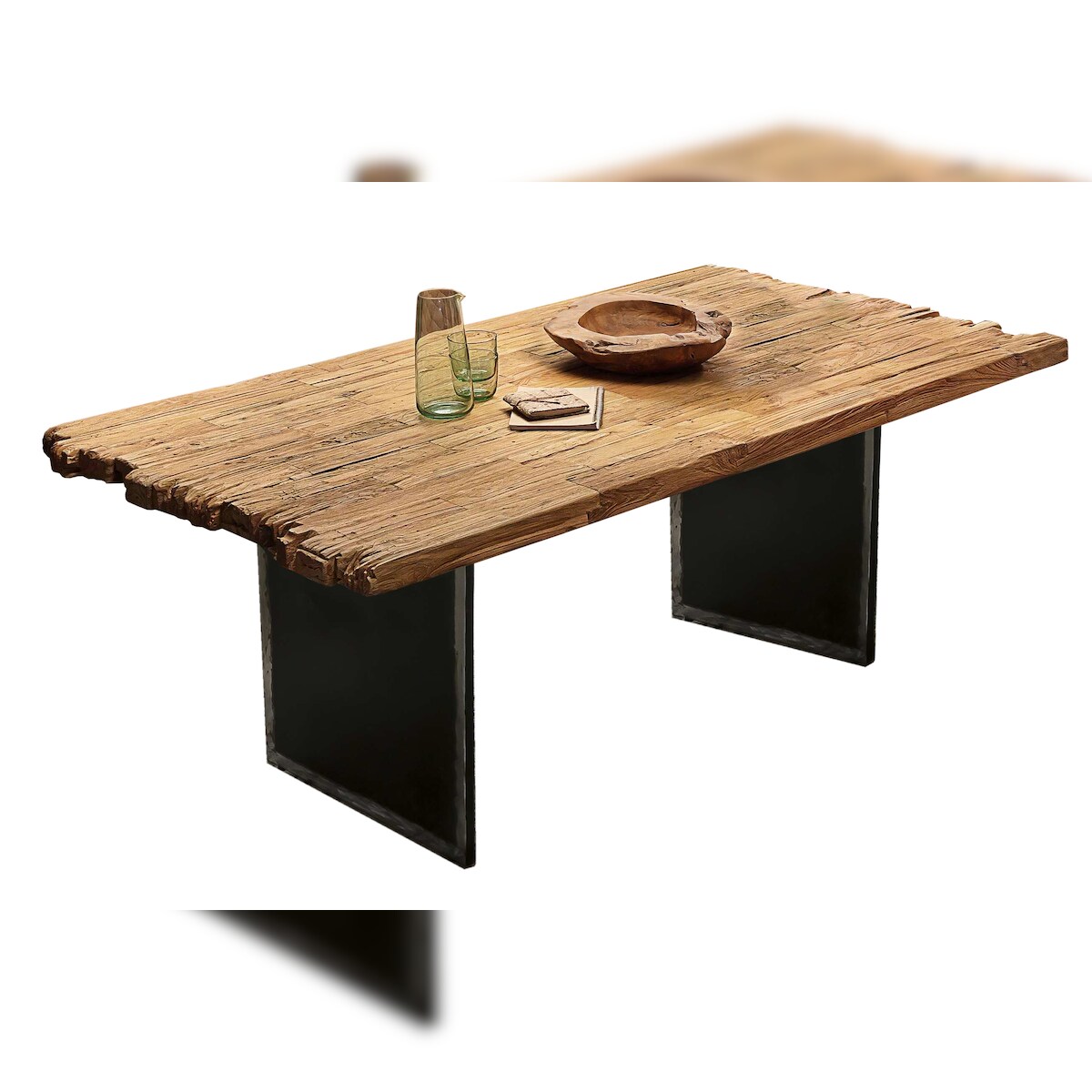SIT Möbel Teak Esstisch | Plattenstärke 50 mm natur | Gestell Metall schwarz | B 200 x T 100 x H 77 cm | 16094-11 | Serie TOPS & TABLES Image