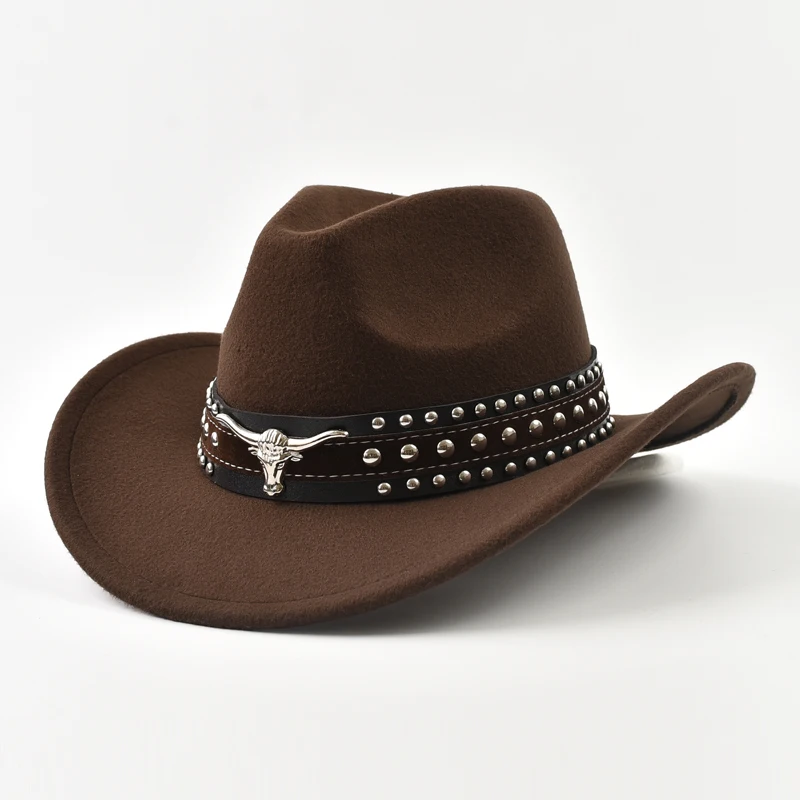 Unisex Western Cowboy Cowgirl Filzhut Winter Herbst Imitation Wolle Jazz Cap Geeignet für den täglichen Freizeitkleidung, Western Cowb Image