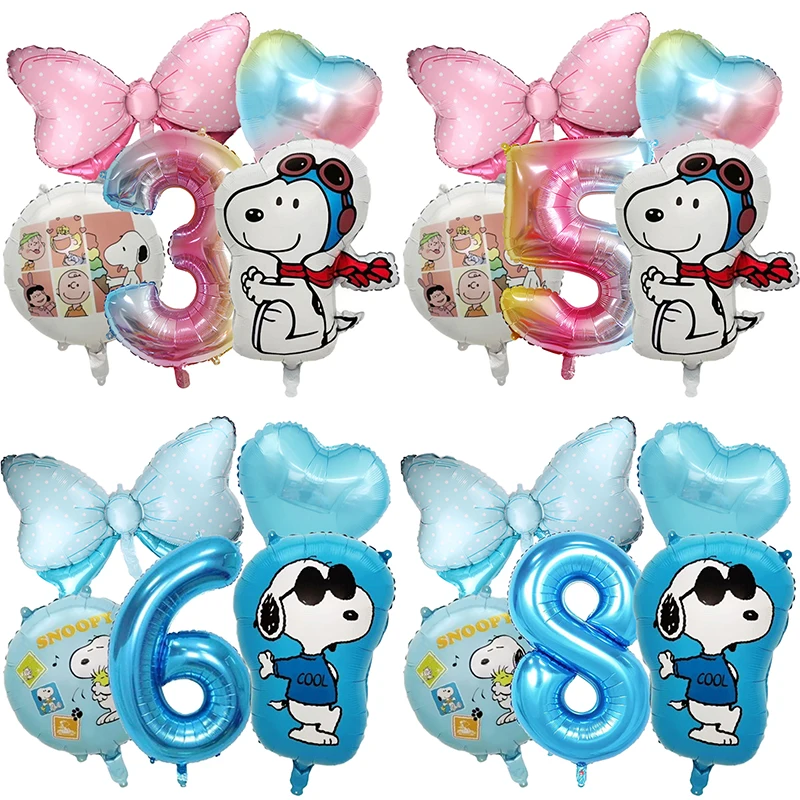 Cartoon Snoopy Kinder Geburtstagsdekoration Baby-Shower Zahlenballons Set Schleifenballon Jungen Mädchen Party-Zubehör Kinderfavors Image