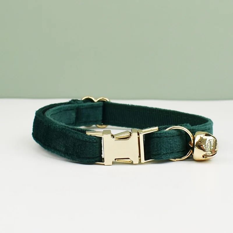 VelvetCharm Personalized Cat Collar With Bow And Bell emerald Collar s