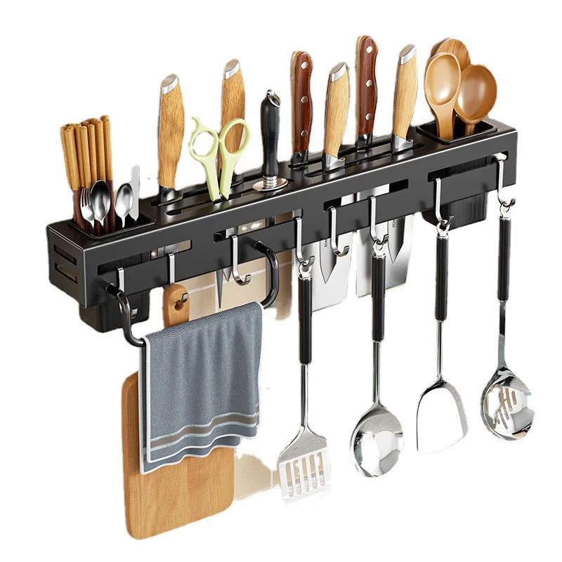 Stainless Steel Wall Mounted Knife Holder Rack With Hooks 40cm (15.75 In)