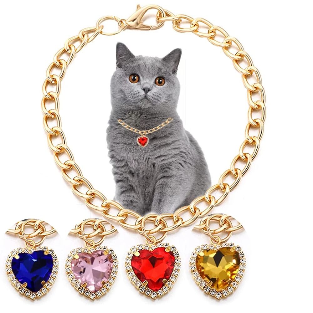Luxury Gold Pet Necklace With Heart Diamond Pendant For Cats And Small Dogs gold 25cm 9.8in