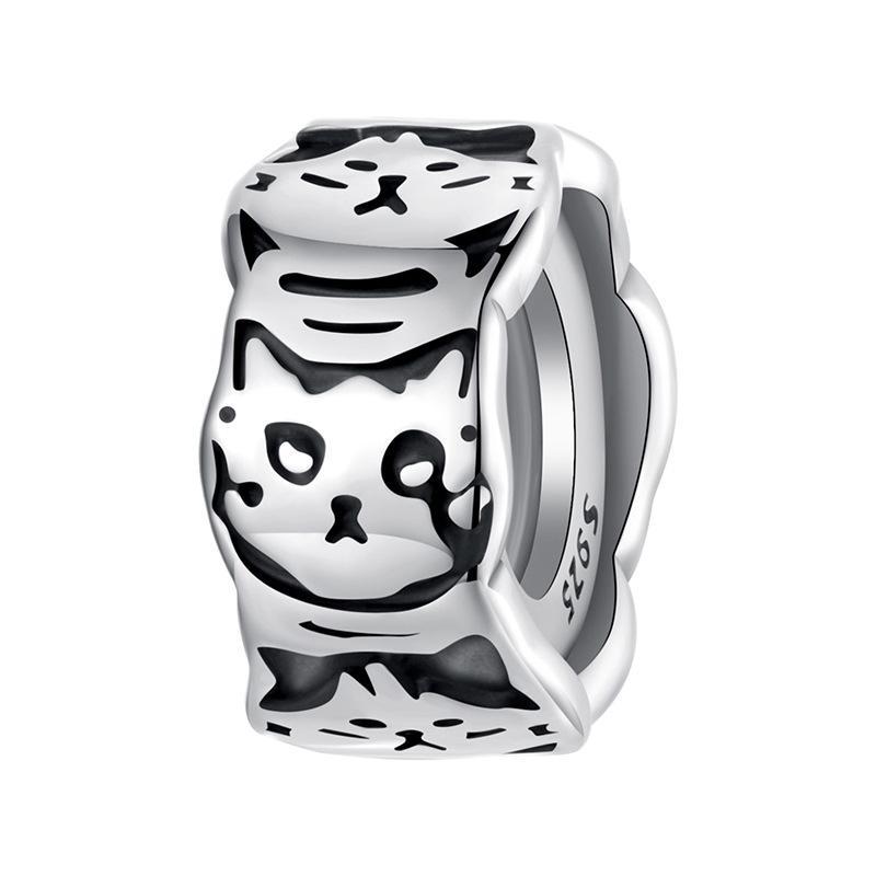 Sterling Silver Cat Spacer Charm Silicone Bead For Charm Bracelets Sterling Silver Cat Spacer Charm Silicone Bead For Charm Bracelets