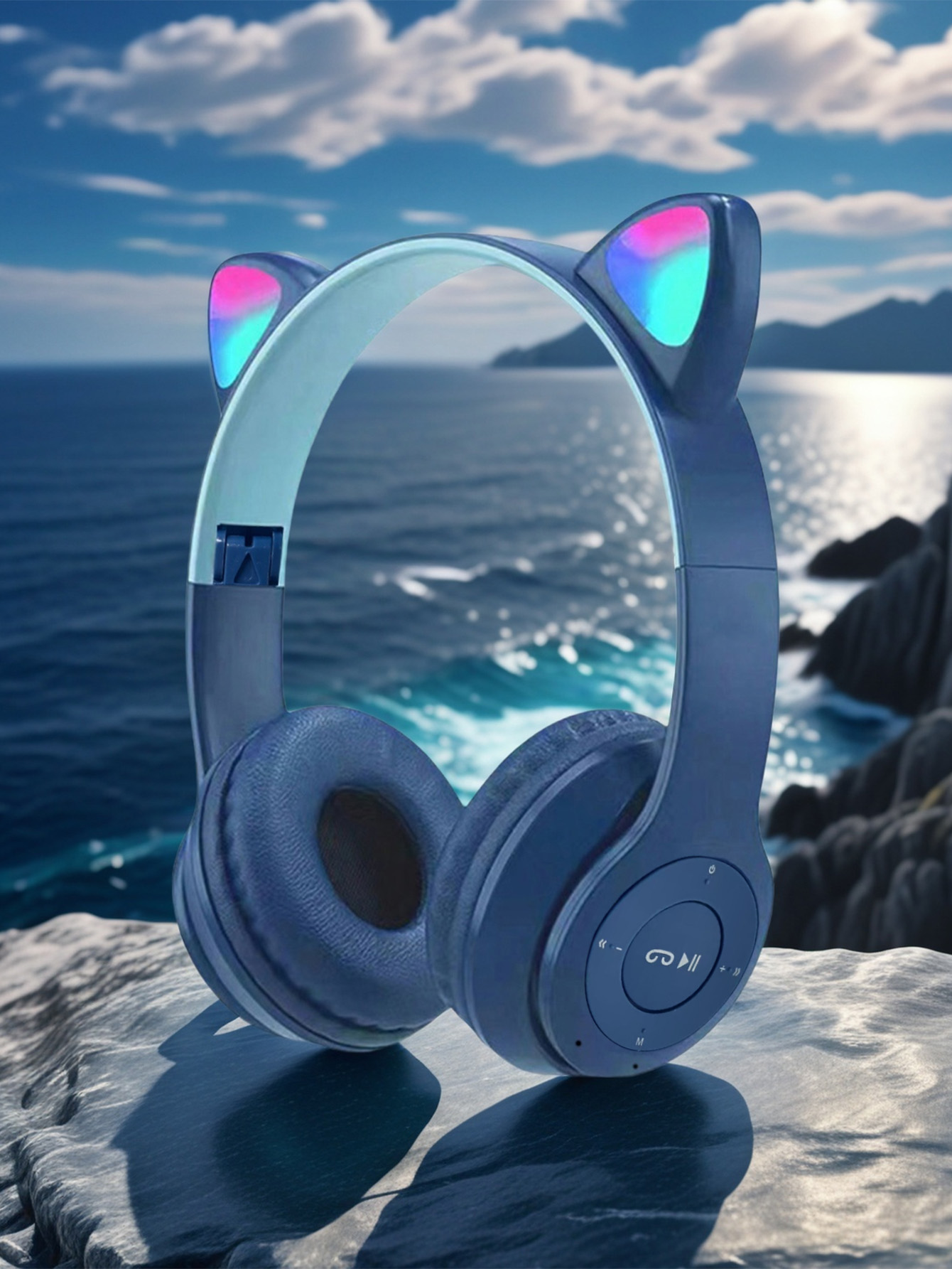 LED Glowing Cat Ear Wireless Over Ear Headphones Foldable Bluetooth Headset pink
