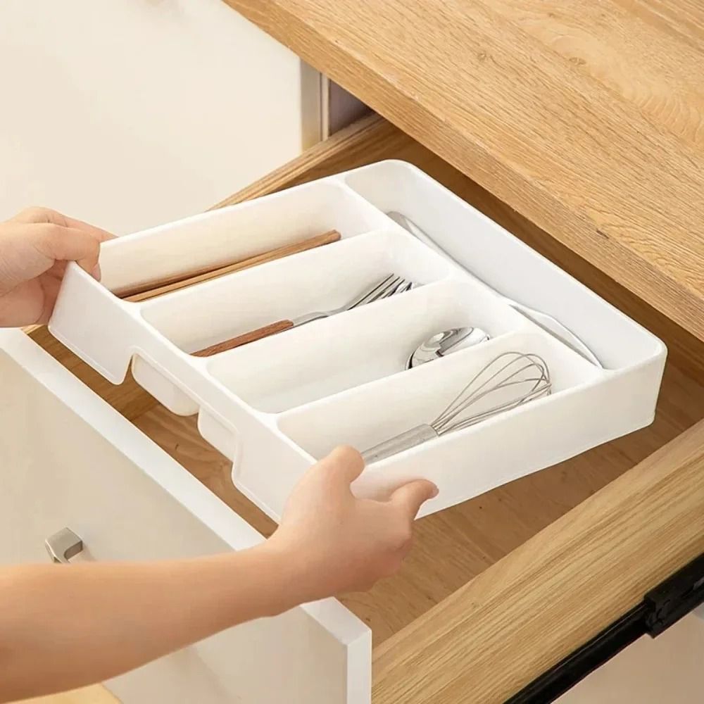Multi Compartment Kitchen Drawer Cutlery Organizer Low Profile Rectangle Tray For Spoon, Fork & Knife Separation s