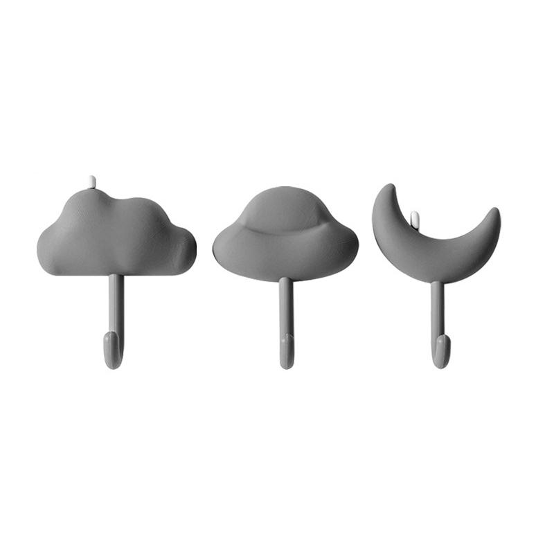 Cloud Shaped Adhesive Wall Hooks Set No Drill Damage Free Hanging Hooks white