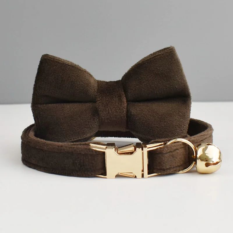 Luxury Personalized Velvet Cat Collar With Name Plate Bell And Bow Tie 7 s Size: Neck 6.3 To 10.2 Inche