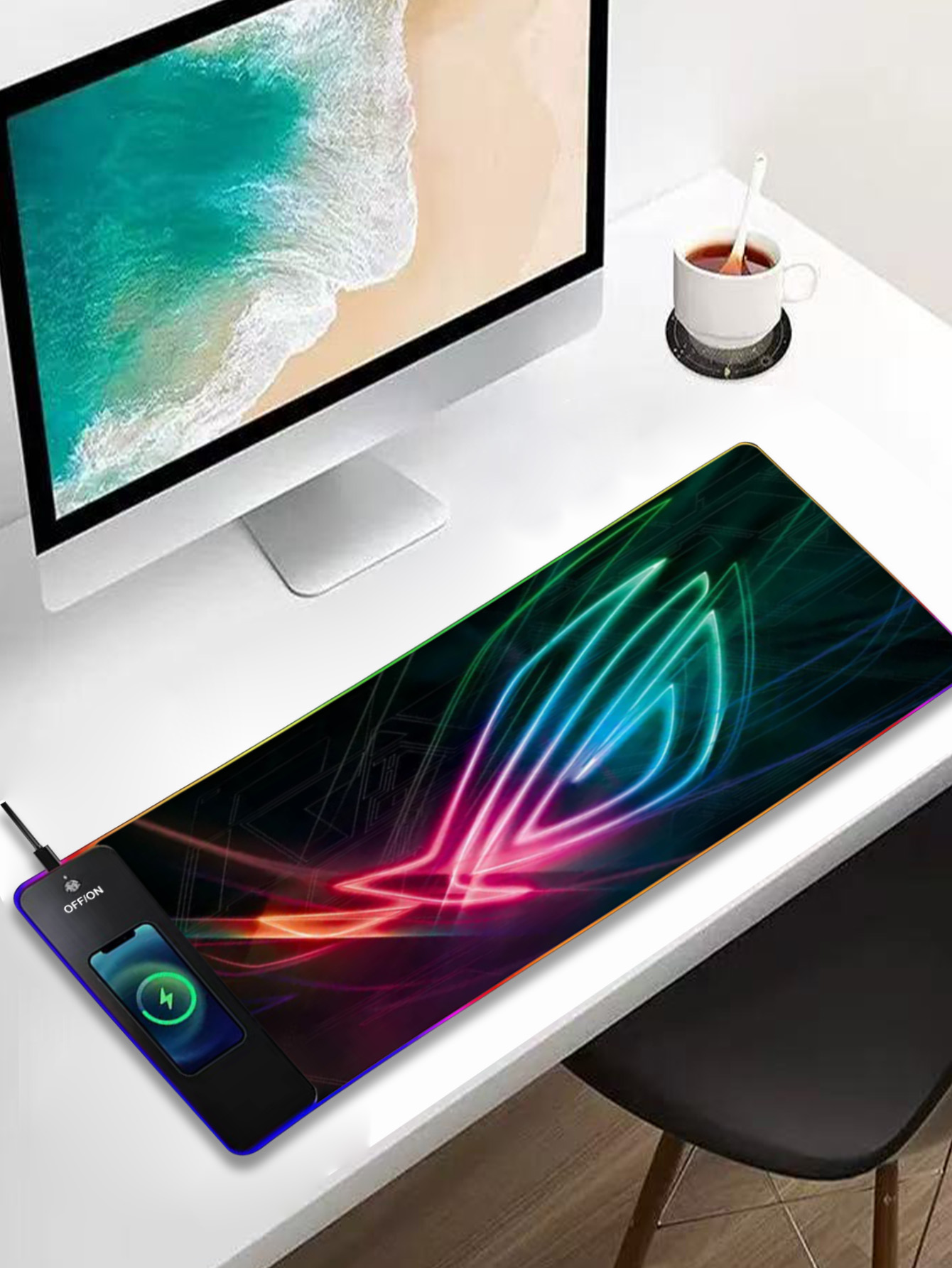 Premium RGB Gaming Mouse Pad With Fast Wireless Charging & Ultra Large Desk Mat Premium RGB Gaming Mouse Pad With Fast Wireless Charging & Ultra Large Desk Mat