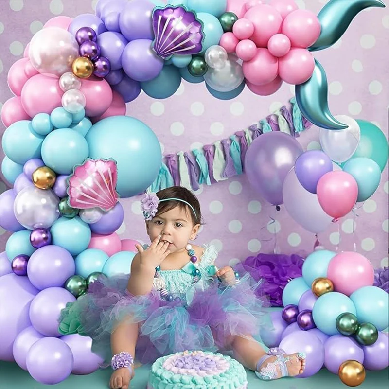 111-teiliges Meerjungfrau-Ballonbogen-Girlanden-Set Hellrosa Lila Grün Cyan Metall-Latex-Ballons Mädchen Geburtstagsparty Dekoration Spielzeug Image