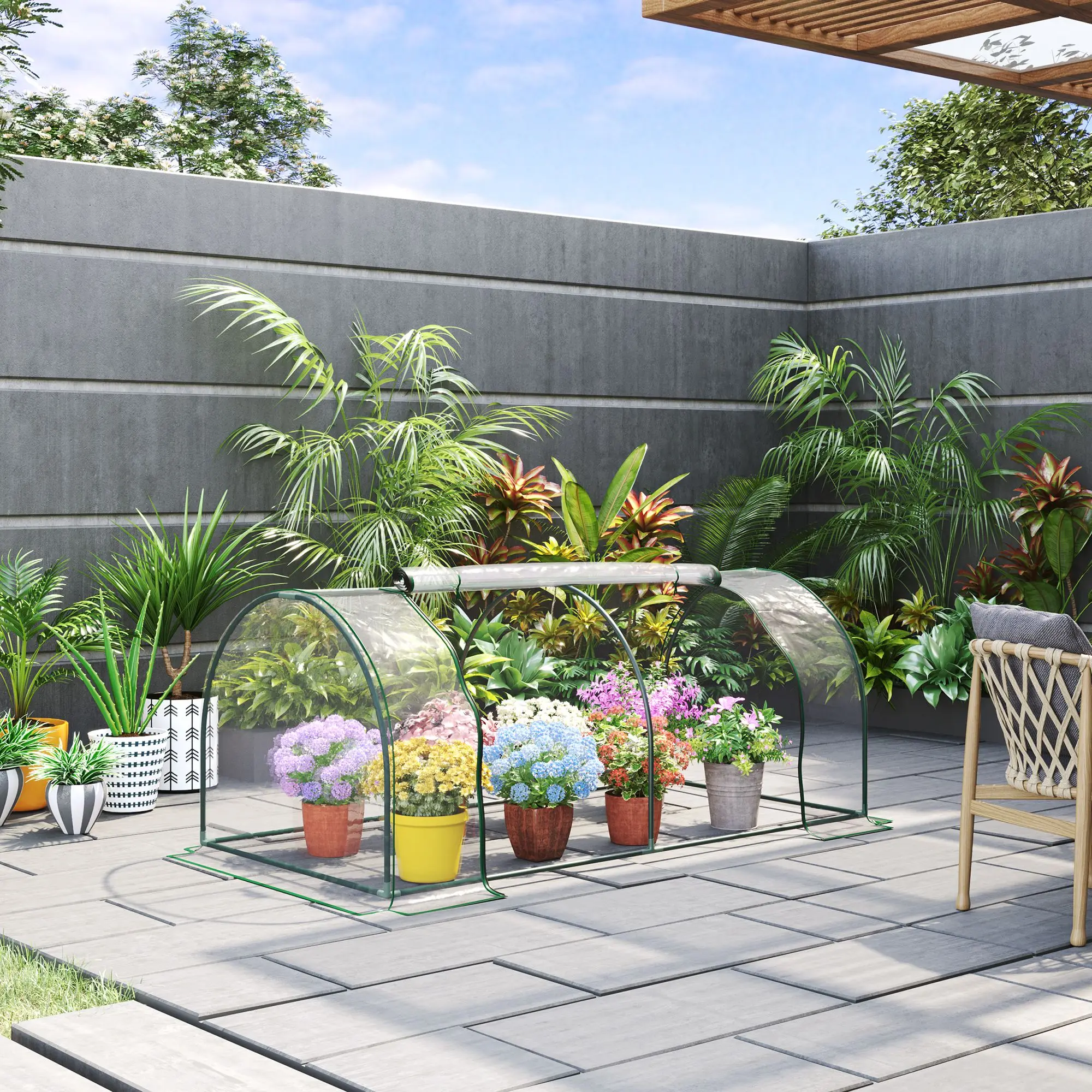 200x100x80cm Begehbares Gewächshaus mit Pulverbeschichtetem Stahlrahmen & PE-Abdeckung, Aufrollbare Tür, Leichtgewichtig für Garten, Balkon & Terrasse Image