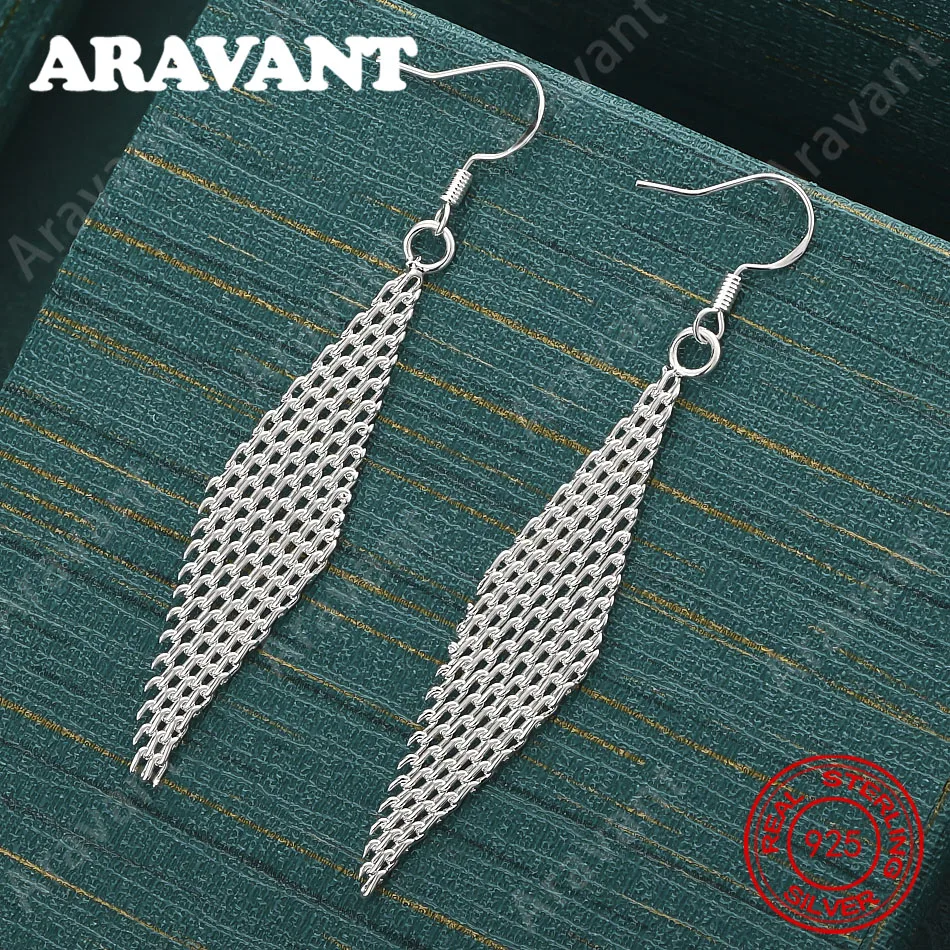 Lange Ohrringe aus 925er-Sterlingsilber mit Diamantgeflecht für Damen, Pendler-Accessoires, Weihnachtsgeschenke, Schmuck Image