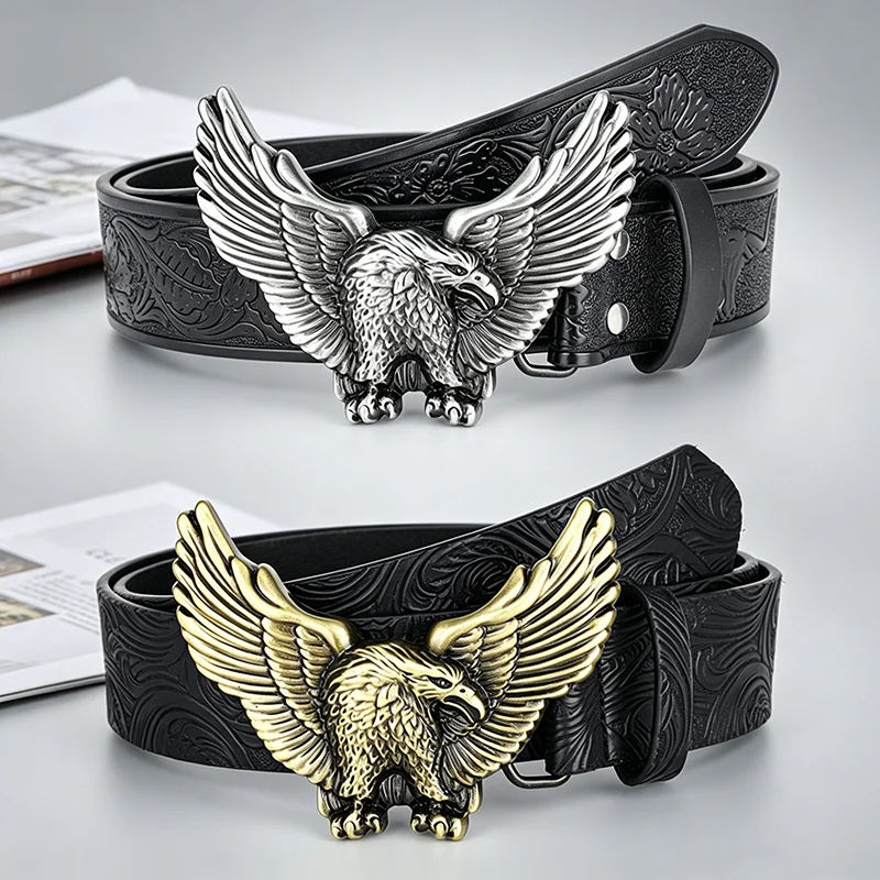 Retro Herren-Gürtel mit Adler-Design - Modischer Personalisierter Gürtel für Männer Western Punk Motorradgürtel - Für Jeans, Hosen & Freizeitkleidung Image