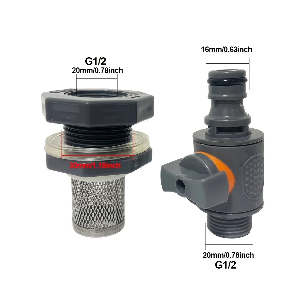 1Set G1/2 Wassertankfilter + Durchflussregelkugelventil Schlauchanschluss für Gartenbewässerung Image