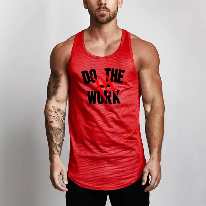 Sommer Herren Ärmelloses Mesh-Material Schnell Trocknend Atmungsaktives Trainingsshirt Lauf-Singlet Muskelaufbauendes Fitness-Workout-Shirt Image
