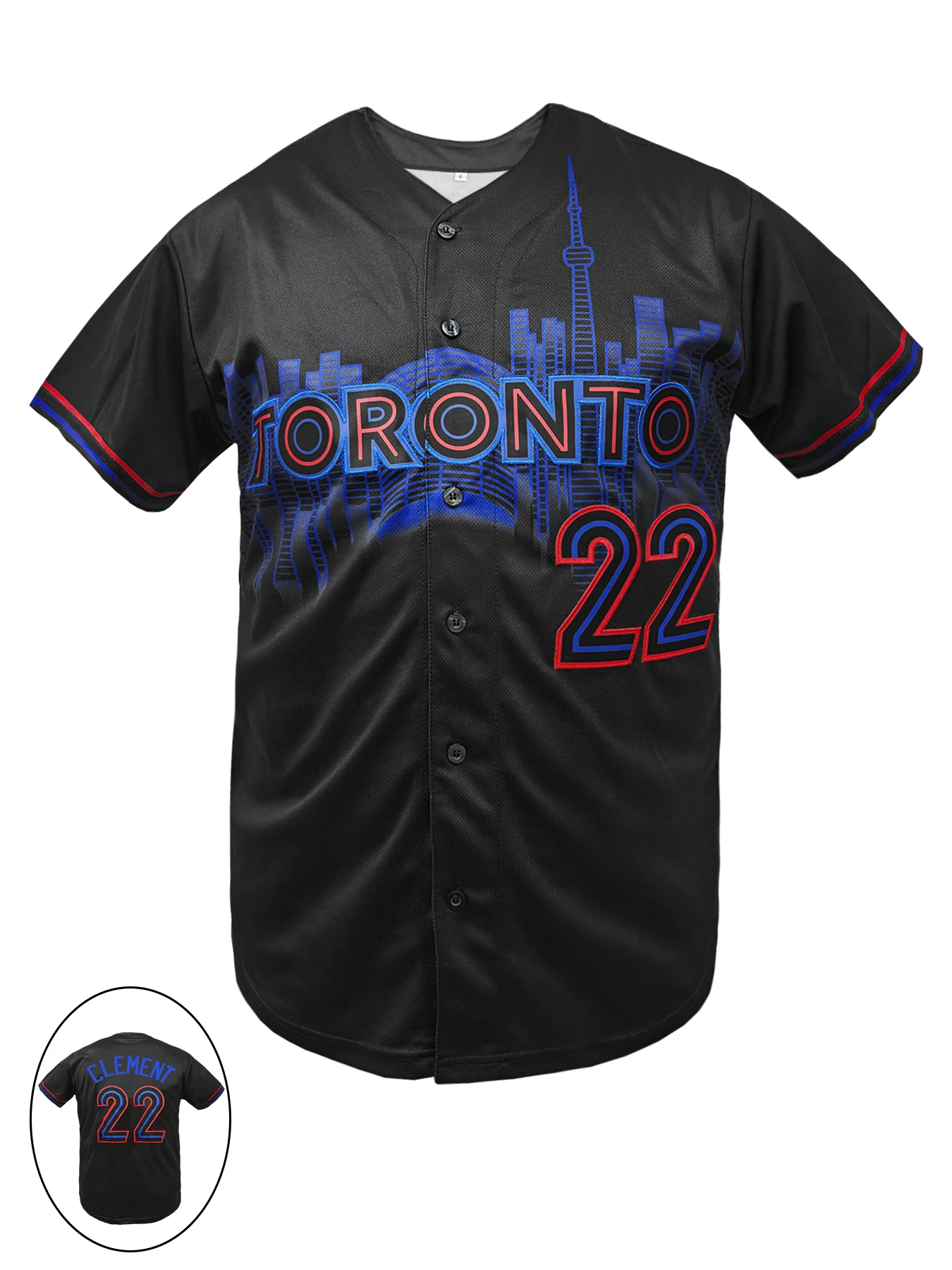 Toronto # 22 Schwarzes Baseball-Trikot für Herren und Damen, bestickt, City Edition, kurzärmelig, Button-Down, Hip-Hop, Streetwear, lässiges Oberteil