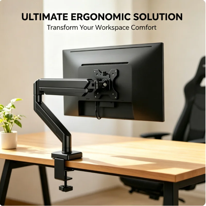 Einzelner Monitorarm 14-32 Zoll Höhenverstellbar C-Klemme Tischmontage für Heim- und Bürocomputerbildschirme Image